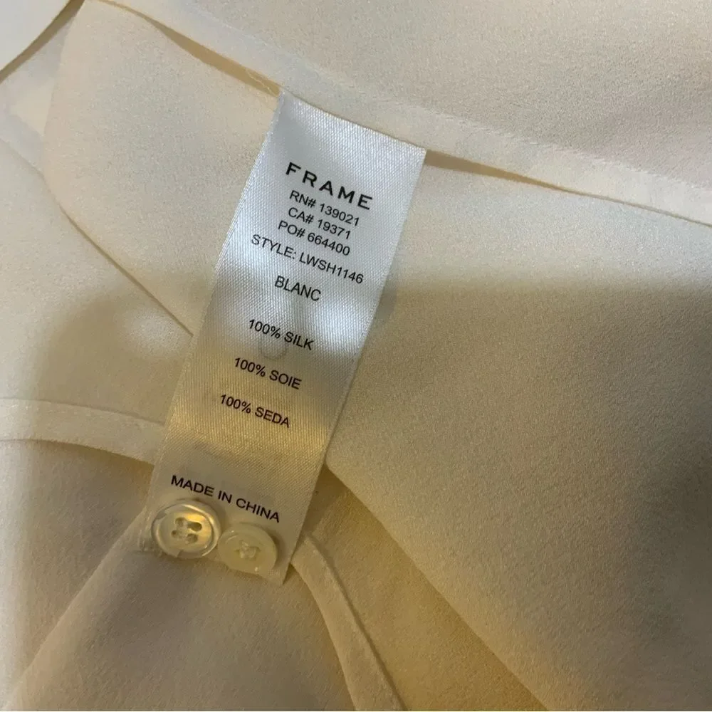 FRAME Gilian 100% Silk Puff-sleeve Top In white size small